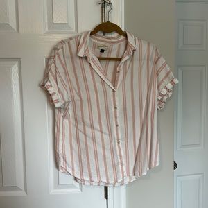 Peach and white stripped short sleeve button down top